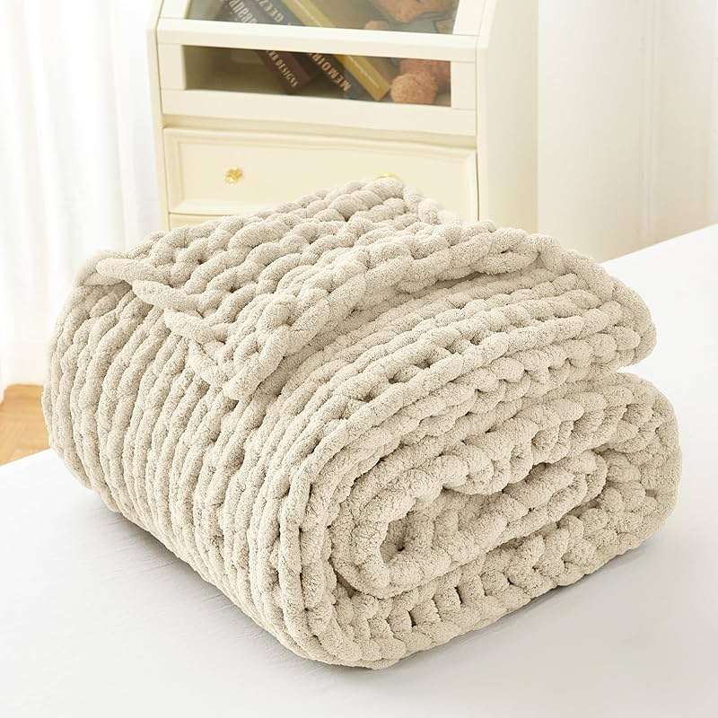 Admitrack Chunky Knit Blanket Throw 51"x63", 100% Hand Knit Chenille Throw Blanket for Sofa & Home Decor, Soft and Cozy Knitted Throw Blankets (Ivory，51"x63") - Image 9