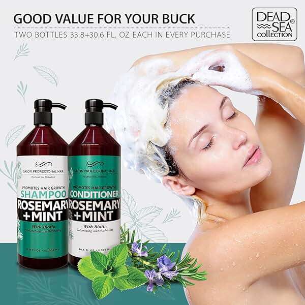 Dead Sea Collection Shampoo and Conditioner Set for Strengthening and Volume - Pure Dead Sea Minerals, Rosemary and Mint – Hair Care - Nutrition, Repair and Shine - Pack of 2 (33.8 & 30.6 Fl. Oz) - Image 4
