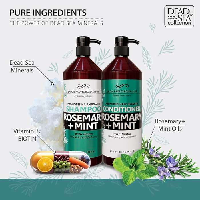 Dead Sea Collection Shampoo and Conditioner Set for Strengthening and Volume - Pure Dead Sea Minerals, Rosemary and Mint – Hair Care - Nutrition, Repair and Shine - Pack of 2 (33.8 & 30.6 Fl. Oz) - Image 5
