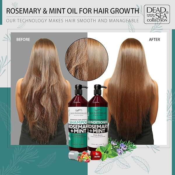 Dead Sea Collection Shampoo and Conditioner Set for Strengthening and Volume - Pure Dead Sea Minerals, Rosemary and Mint – Hair Care - Nutrition, Repair and Shine - Pack of 2 (33.8 & 30.6 Fl. Oz) - Image 6