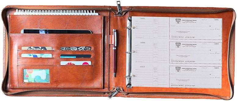 Vegan Leather Check Book Portfolio for 3 or 9 Ring Binders, Business Check Binder for 11 1/4"x9" (Custom) - Image 1