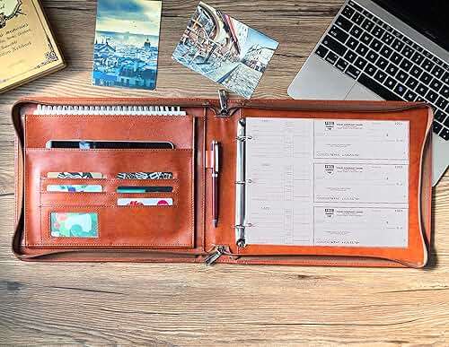 Vegan Leather Check Book Portfolio for 3 or 9 Ring Binders, Business Check Binder for 11 1/4"x9" (Custom) - Image 2
