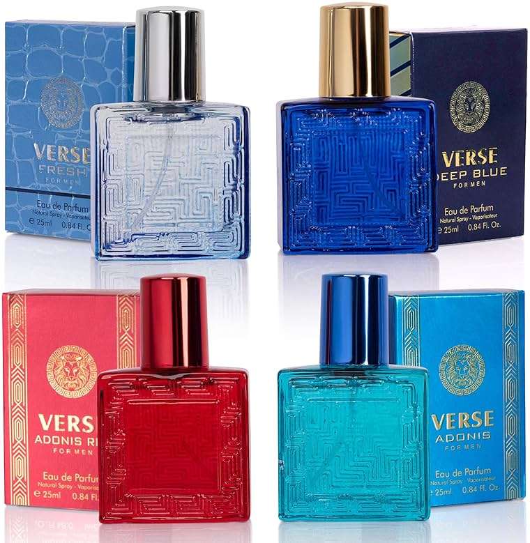 NovoGlow Verse Mini 4-Piece Fragrance Gift Set for Men - Aromatic, Floral, Oriental & Woody Notes - Individually Boxed - Travel Size - 25ml Eau De Parfum - Image 1