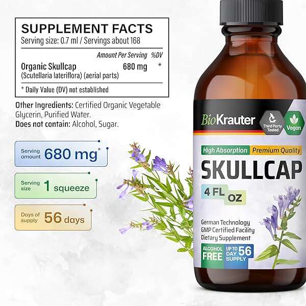 BIO KRAUTER® Skullcap Tincture for Calm & Relaxation - Liquid Skullcap Herb 4 Fl.Oz 56 Days of Supply - Pure & Vegan Sleep Supplement - Calm Drops 680 mg per Serving Alcohol & Sugar Free - Image 3