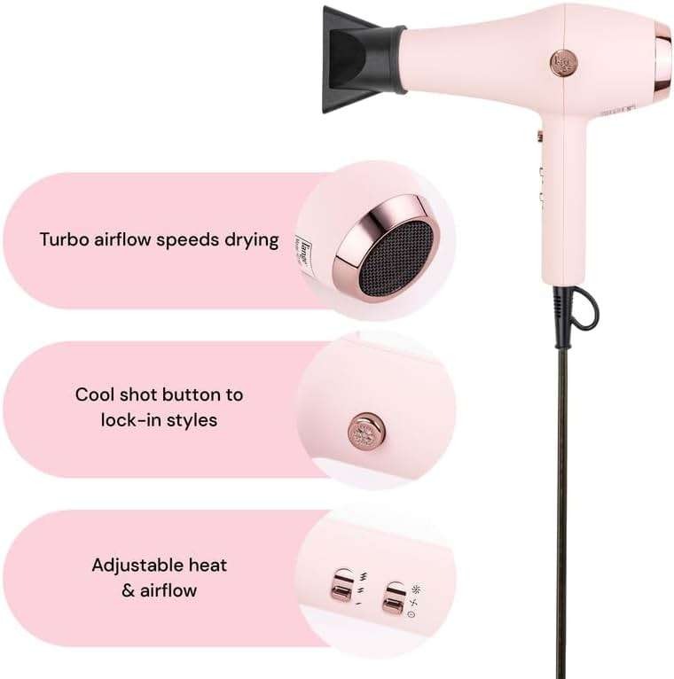 L’Ange Hair Soleil Professional Hair Dryer | Fast Drying Ionic Blow Dryer for Frizz-Free Results | 3 Heat Settings with Cool Shot Feature | Lightweight Hairdryer with Concentrator 1875W | Blush - Image 2
