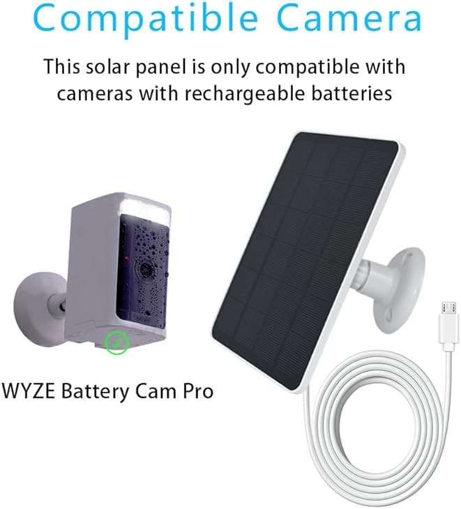 2 Pack Solar Panel Compatible with WYZE Battery Cam Pro, EufyCam 2C/2C Pro, 4W 5V Solar Panel with 10ft Micro USB Charging Cable for Outdoor Battery Camera, Tpye C Adapter, Adjustable Wall Mount - Image 2