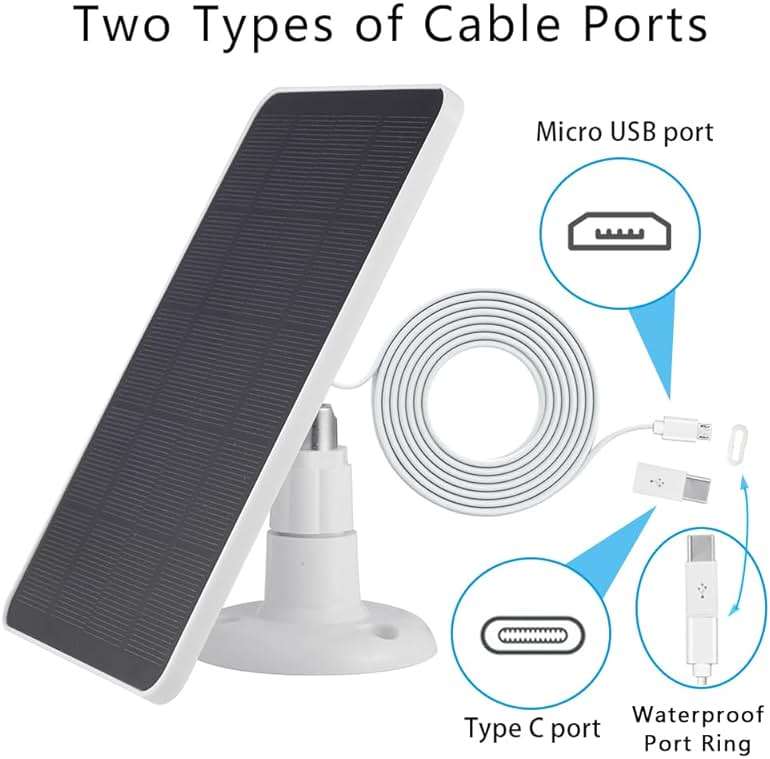 2 Pack Solar Panel Compatible with WYZE Battery Cam Pro, EufyCam 2C/2C Pro, 4W 5V Solar Panel with 10ft Micro USB Charging Cable for Outdoor Battery Camera, Tpye C Adapter, Adjustable Wall Mount - Image 7