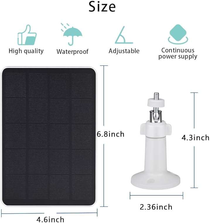 2 Pack Solar Panel Compatible with WYZE Battery Cam Pro, EufyCam 2C/2C Pro, 4W 5V Solar Panel with 10ft Micro USB Charging Cable for Outdoor Battery Camera, Tpye C Adapter, Adjustable Wall Mount - Image 8