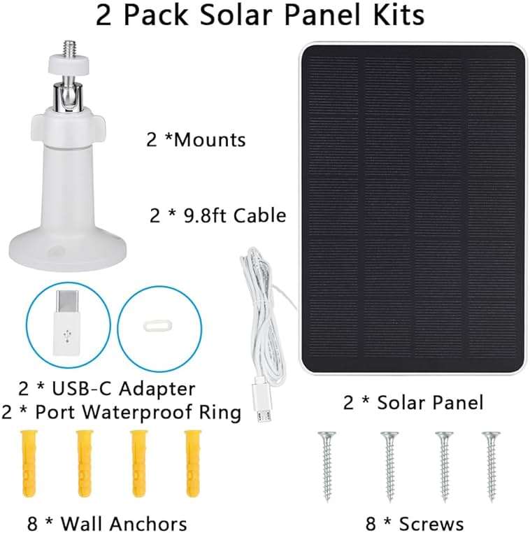 2 Pack Solar Panel Compatible with WYZE Battery Cam Pro, EufyCam 2C/2C Pro, 4W 5V Solar Panel with 10ft Micro USB Charging Cable for Outdoor Battery Camera, Tpye C Adapter, Adjustable Wall Mount - Image 9