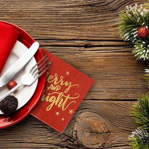 Christmas Napkins – 52 Pack Christmas Party Decorations with “Merry and Bright” Design – Friendmas Napkins for Holiday Table, Friends Gatherings, and Festive Celebrations - Image 2