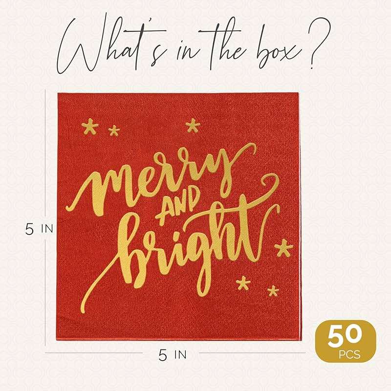 Christmas Napkins – 52 Pack Christmas Party Decorations with “Merry and Bright” Design – Friendmas Napkins for Holiday Table, Friends Gatherings, and Festive Celebrations - Image 3