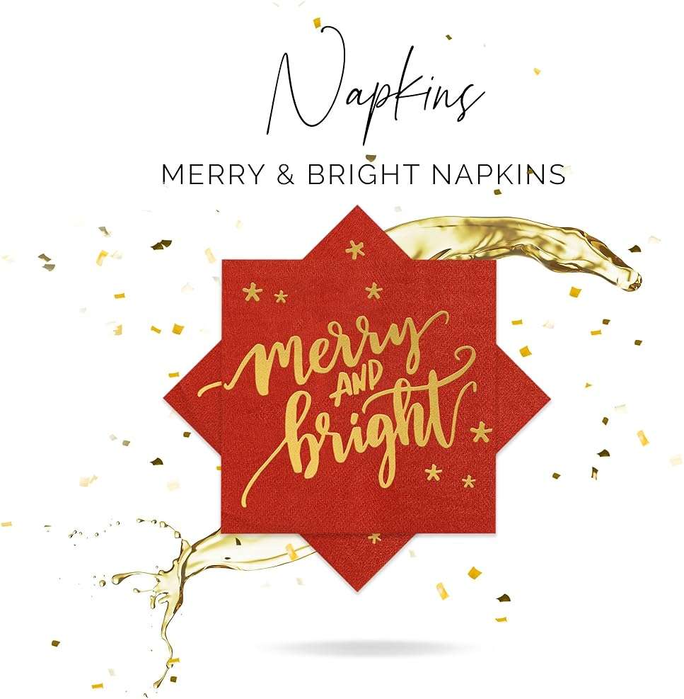 Christmas Napkins – 52 Pack Christmas Party Decorations with “Merry and Bright” Design – Friendmas Napkins for Holiday Table, Friends Gatherings, and Festive Celebrations - Image 7
