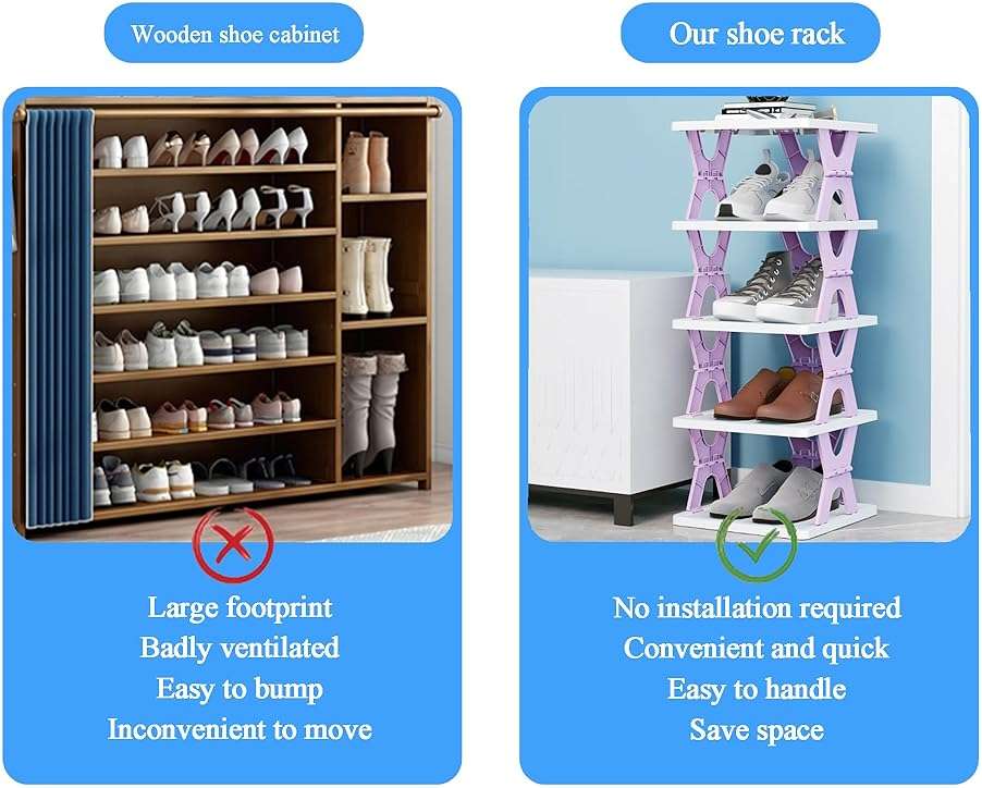 HUYFGDYSA 6 Tier Kids Shoe Rack, Collapsible Shoe Rack for Kids' Rooms, Foldable Vertical Shoe Organizer for Front Door Entrance, Compact Shoe Storage Shelf for Narrow Spaces - Image 4