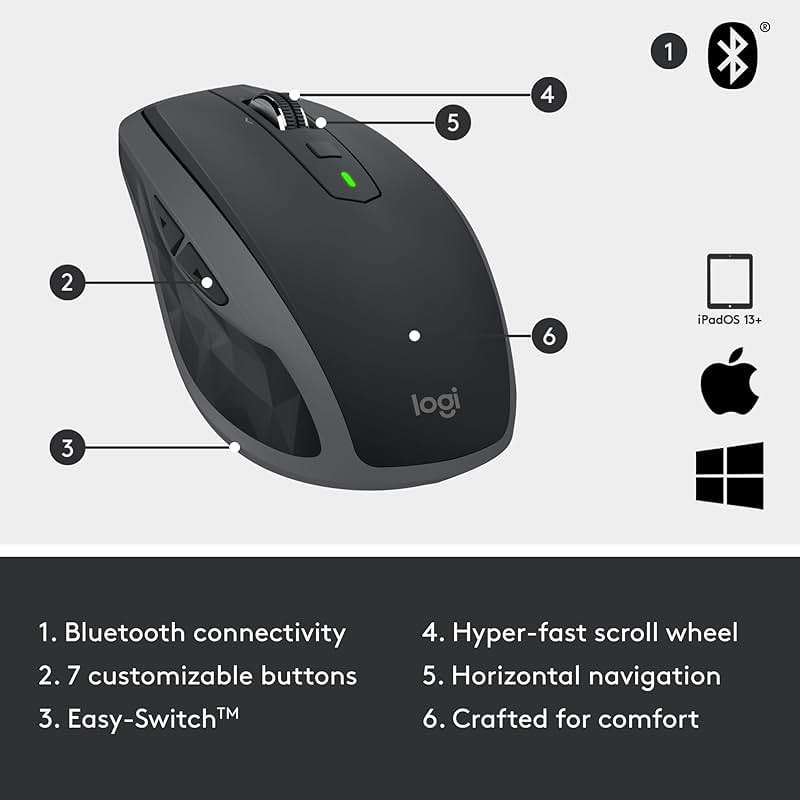 Logitech MX Anywhere 2S Bluetooth Edition Compact Wireless Mouse, No USB Receiver - Use On Any Surface, Hyper-Fast Scrolling, Rechargeable, Control Up to 3 Apple Mac and Windows Computers and Laptops - Image 6