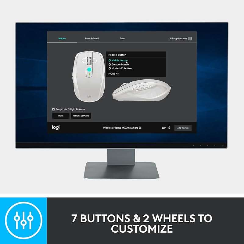 Logitech MX Anywhere 2S Bluetooth Edition Compact Wireless Mouse, No USB Receiver - Use On Any Surface, Hyper-Fast Scrolling, Rechargeable, Control Up to 3 Apple Mac and Windows Computers and Laptops - Image 10