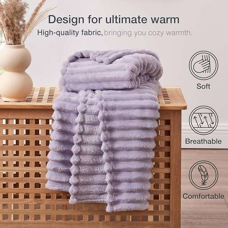 EXQ Home Fleece Throw Blanket for Couch or Bed - 3D Stripe Jacquard Decorative Blankets - Cozy Soft Lightweight Fuzzy Flannel Blanket Suitable for All Seasons(50"×60",Light Purple) - Image 5