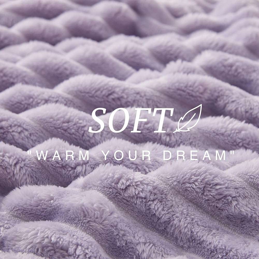 EXQ Home Fleece Throw Blanket for Couch or Bed - 3D Stripe Jacquard Decorative Blankets - Cozy Soft Lightweight Fuzzy Flannel Blanket Suitable for All Seasons(50"×60",Light Purple) - Image 7