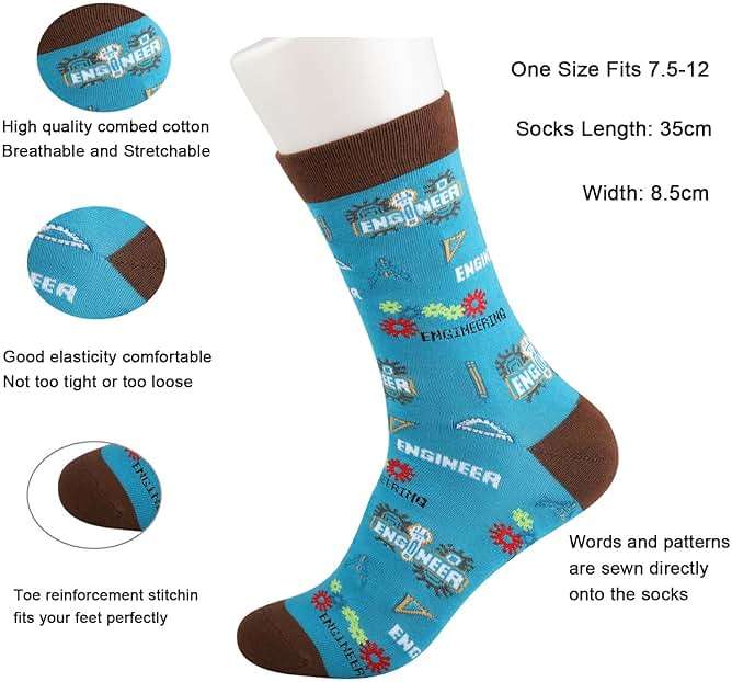 CMNIM Mechanical Engineer Socks - 2 Pair Funny Engineering Student Gift for Men & Women - Image 2