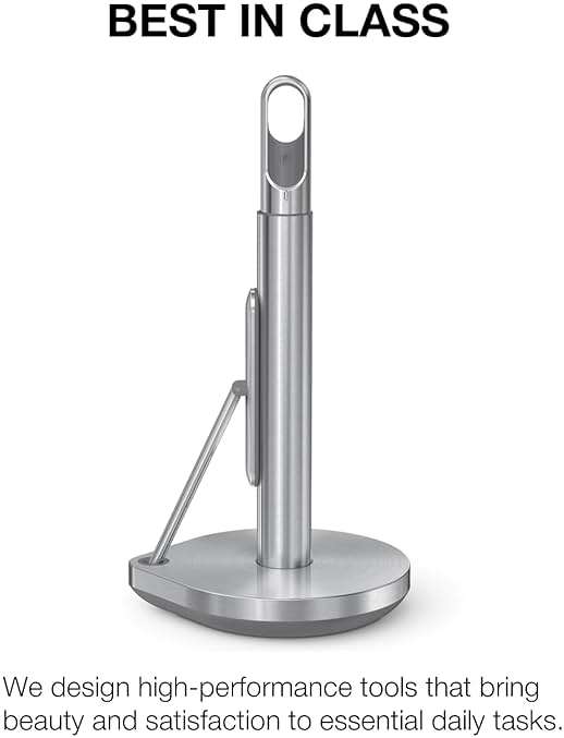 simplehuman Paper Towel Holder with Spray, All-in-One Countertop Paper Towel and Cleaner Dispenser, 6 oz Refillable Pump, One-Handed Tear, Weighted Base, Brushed Stainless Steel - Image 3