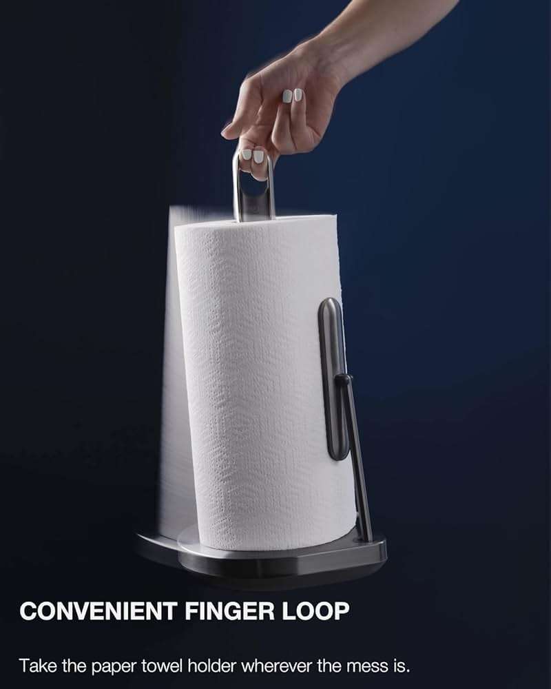 simplehuman Paper Towel Holder with Spray, All-in-One Countertop Paper Towel and Cleaner Dispenser, 6 oz Refillable Pump, One-Handed Tear, Weighted Base, Brushed Stainless Steel - Image 7