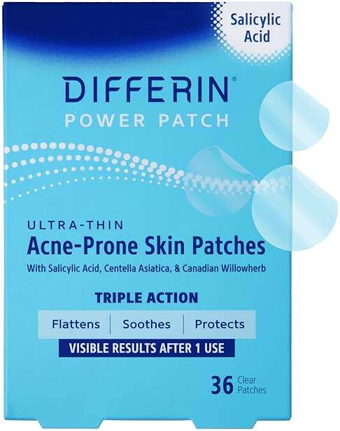 Differin Acne Patches, Pimple Patches for Acne Prone Skin, Formulated with Salicylic Acid and Centella, Fast Triple Action Power Patch for Day & Night, Dermatologist Tested, 36 Count - Image 1