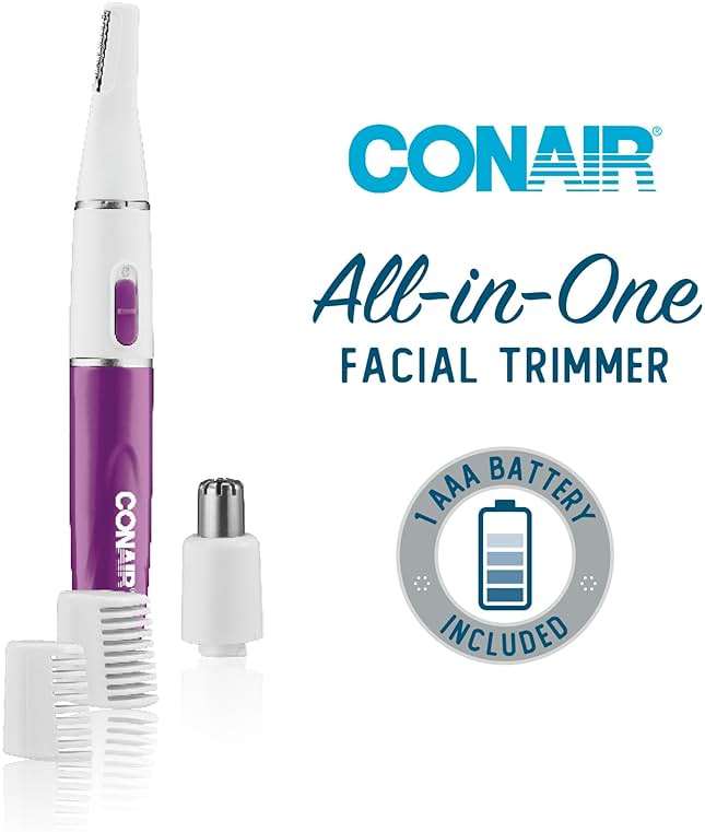 Conair Precision Eyebrow and Facial Trimmer for Women | Pain-free precision groomer with attachments for eyebrows, face, nose, and ears, White/Black, Model LLT2LW4 - Image 2