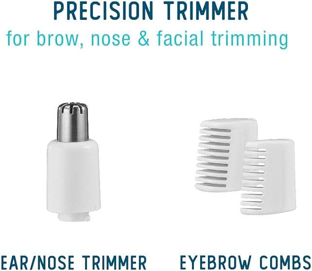 Conair Precision Eyebrow and Facial Trimmer for Women | Pain-free precision groomer with attachments for eyebrows, face, nose, and ears, White/Black, Model LLT2LW4 - Image 3