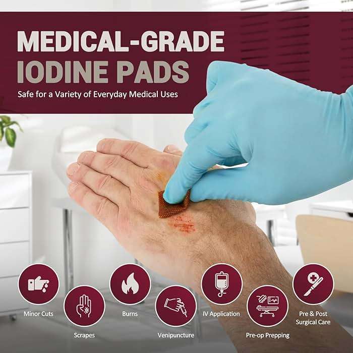 MED PRIDE Individually Wrapped Iodine Wipes, 10% Povidone Iodine Prep Pads, Alcohol-Free Antiseptic for Wounds (100 Count) - Image 2