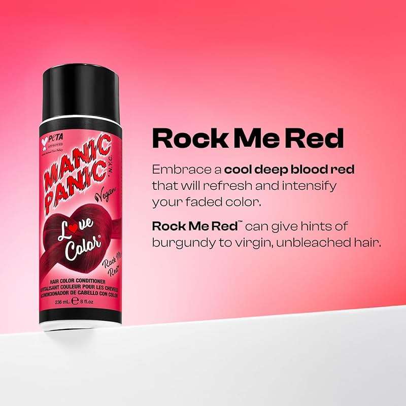 MANIC PANIC Cool Deep Blood Red Color Depositing Conditioner - Love Color Hair Conditioner Keeps Hair Vibrant, Nourished & Refreshed - Formulated with Shea Butter & Quinoa - Rock Me Red (8oz) - Image 2