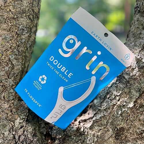 GRIN Double Flosspyx, Floss Picks, 75 Count, Dental Flossers, Minty Flavor, Recycled Plastic, 2 Lines of Strong Floss, Longer Floss Head, Traps Food and Plaque, Includes Safe Soft Fold-Back Tooth Pick - Image 7