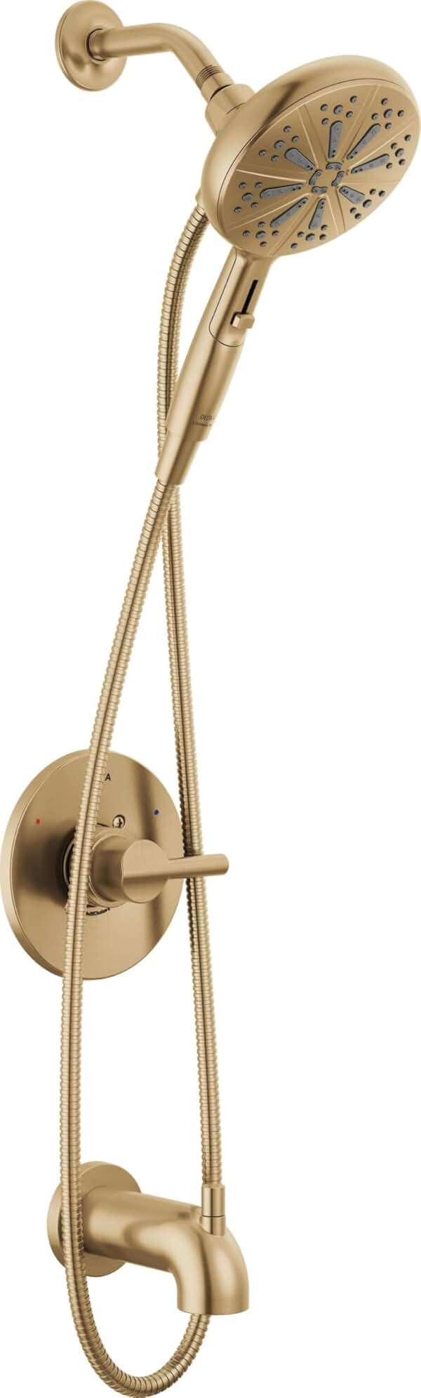 Delta Nicoli 14 Series Brushed Gold Bathtub Shower Faucet Set with Handheld Shower Head, Valve Trim Kit, Champagne Bronze 144749-CZ-HS (Valve Included) - Image 1