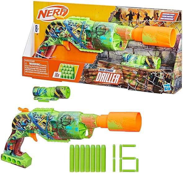 NERF Zombie Driller Dart Blaster, 16 Nerf Elite Darts, Rotating 5 Dart Cylinder, Removable Scope, Outdoor Games, Ages 8+ - Image 14