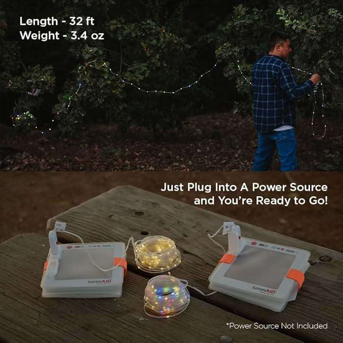 LuminAID LED String Lights - 2-Pack of 32ft USB Lights with 100 LED Bulbs per Strand - Warm White and Multicolor with 8 Modes - Perfect for Camping, Backyard, Patio, Power Outages, Indoor & Outdoor - Image 4