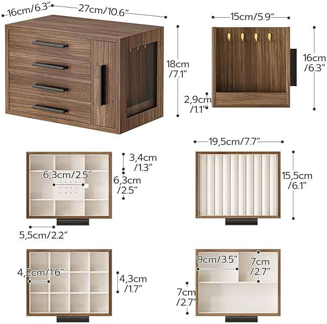 HOOBRO Jewelry Box for Women, Wooden Jewelry Organizer with Transparent Window, 4-Layer Jewelry Organizer Box, Jewelry Holder Organizer for Earrings, Necklaces, Rings, Walnut and Black BH09JB04 - Image 3