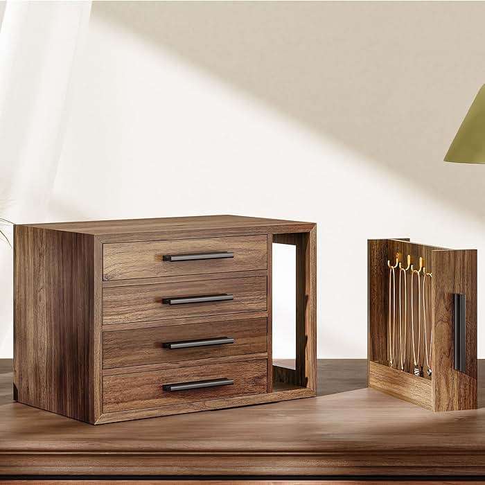 HOOBRO Jewelry Box for Women, Wooden Jewelry Organizer with Transparent Window, 4-Layer Jewelry Organizer Box, Jewelry Holder Organizer for Earrings, Necklaces, Rings, Walnut and Black BH09JB04 - Image 5