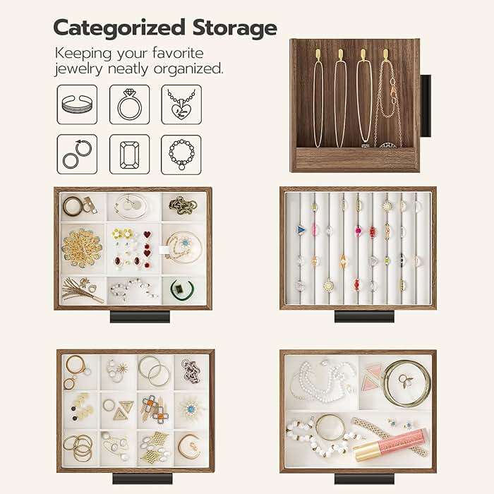 HOOBRO Jewelry Box for Women, Wooden Jewelry Organizer with Transparent Window, 4-Layer Jewelry Organizer Box, Jewelry Holder Organizer for Earrings, Necklaces, Rings, Walnut and Black BH09JB04 - Image 6