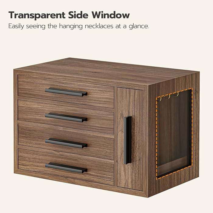 HOOBRO Jewelry Box for Women, Wooden Jewelry Organizer with Transparent Window, 4-Layer Jewelry Organizer Box, Jewelry Holder Organizer for Earrings, Necklaces, Rings, Walnut and Black BH09JB04 - Image 7