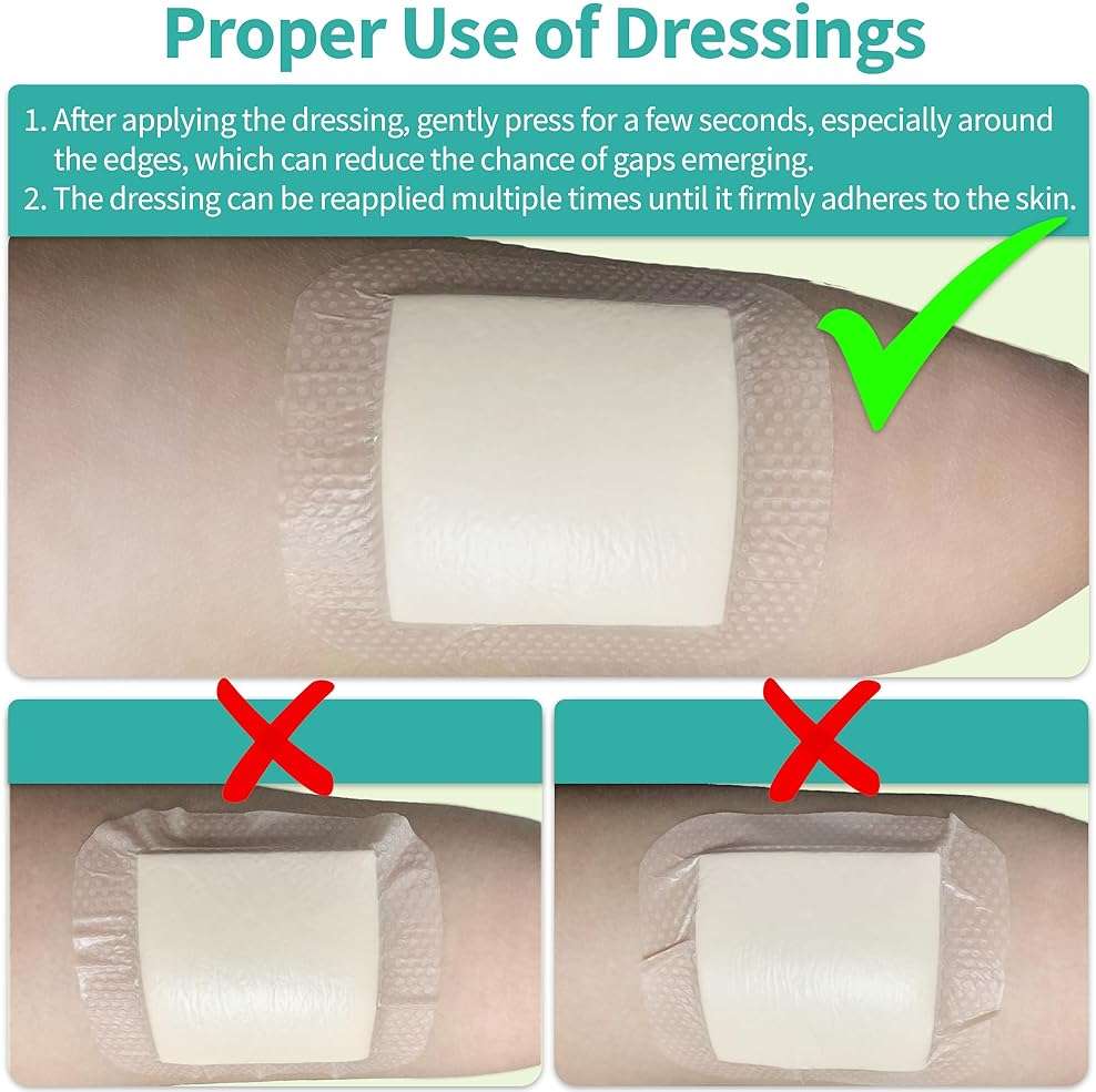 Ourmed Silicone Foam Dressing with Border Adhesive - Large Absorbent Waterproof Bandage for Wound Care, Foot Diabetic Ulcer, Leg Ulcer, 6" x 6", 5 Pack - Image 6