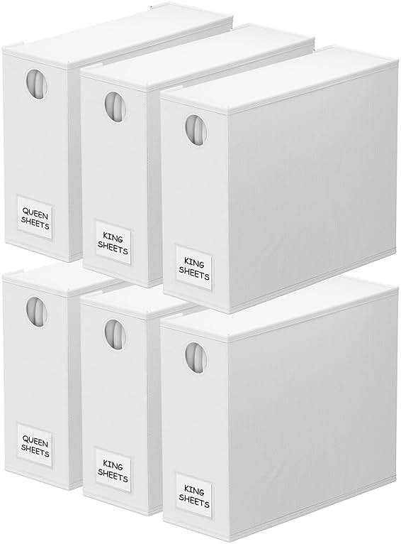 SpaceAid 6 Pack Bed Sheet Organizers and Storage, Foldable Sheet Organizer for Linen Closet, Sheets Set Folder Keeper with Window XL (Queen & King Size) Bedding Container, (White, 6 Pack) - Image 1