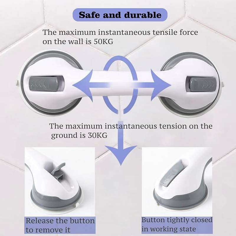 2 Pack Grab Bars for Bathtubs & Showers - Strong Suction Shower Handle, Safety Grab Bars for Seniors & Handicap, Elderly Accessories - Image 3