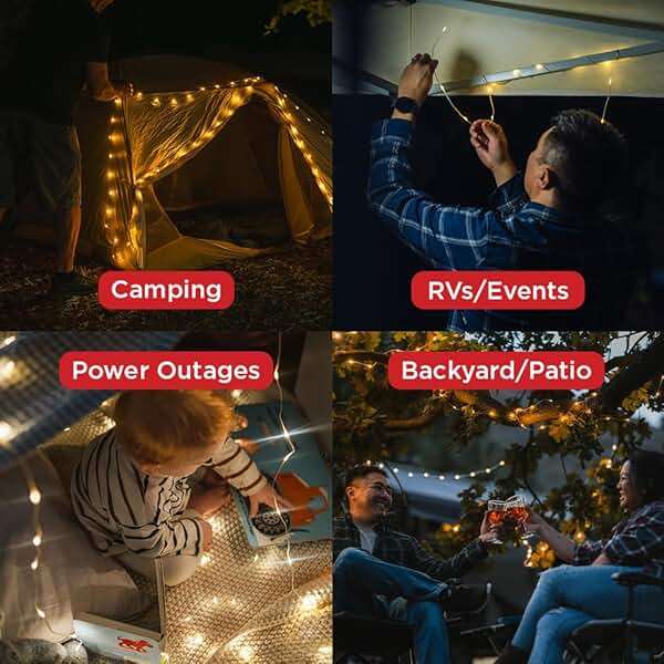 LuminAID Solar String Light with Phone Charger - Rechargeable Tent Lights for Camping - 32 ft String Lights Perfect for Camping, Backyard, Patio, RVs, Outdoor, Power Outages (1 Pack) - Image 3