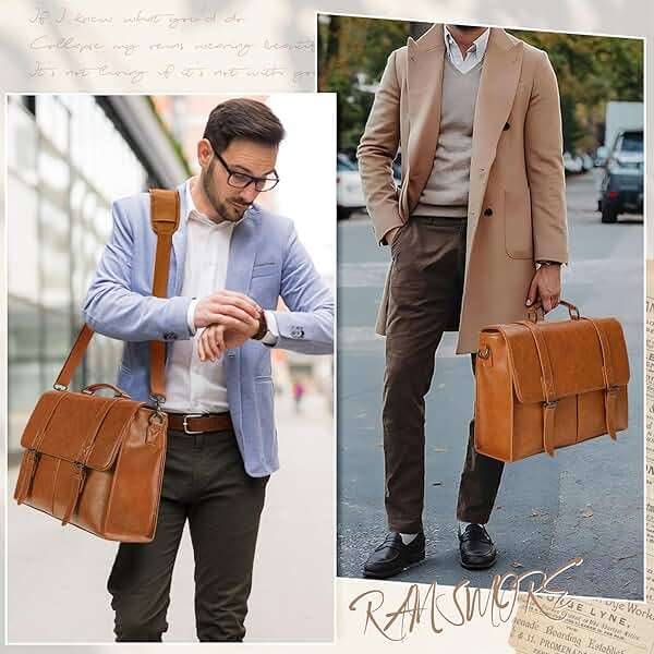 RAINSMORE Messenger Bag for Men 15.6 Inch Vintage Leather Briefcase Waterproof Laptop Bag Large Satchel Shoulder Bag Office Work Business College Computer Bag, Brown - Image 6