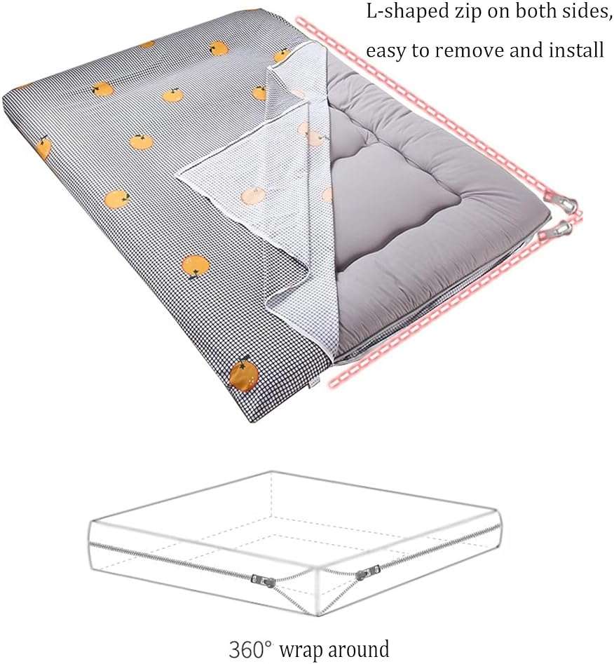 DAZULI Futon Floor Mattress Cover with Zipper 100% Cotton Cover for Traditional Shikibuton Futon Mattress Soft Washable Tatami Mat Protective Cover Dust Cover(Size:100x200 cm/39x79in,Color:B) - Image 5