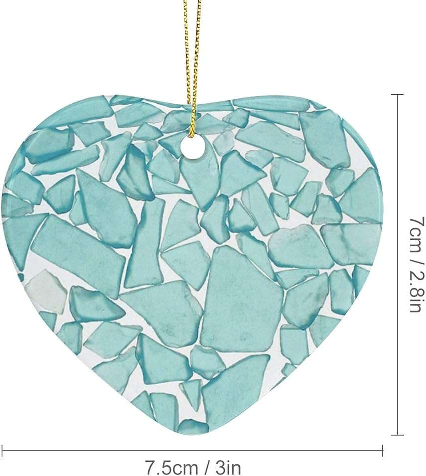 Crushed Sea Glass Pieces Print Christmas Ornament Heart Shaped Xmas Decoration for Christmas Tree Home Party - Image 2