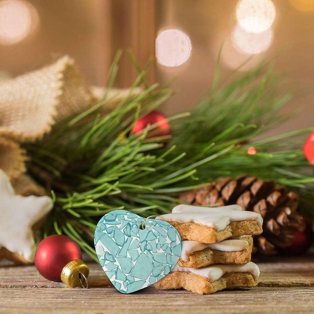 Crushed Sea Glass Pieces Print Christmas Ornament Heart Shaped Xmas Decoration for Christmas Tree Home Party - Image 3
