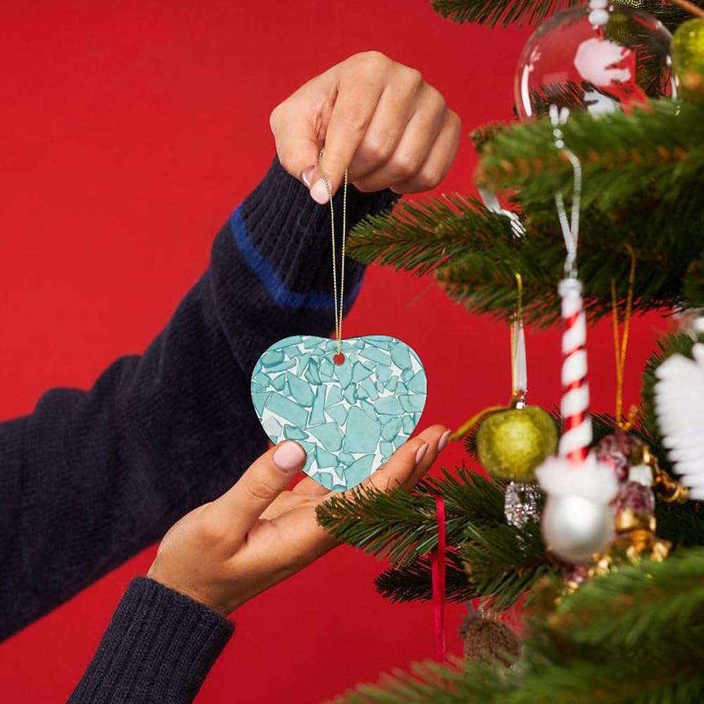 Crushed Sea Glass Pieces Print Christmas Ornament Heart Shaped Xmas Decoration for Christmas Tree Home Party - Image 4