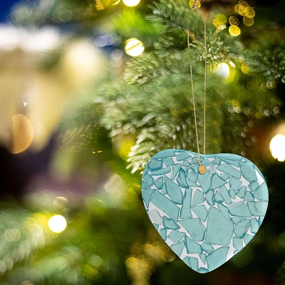 Crushed Sea Glass Pieces Print Christmas Ornament Heart Shaped Xmas Decoration for Christmas Tree Home Party - Image 5