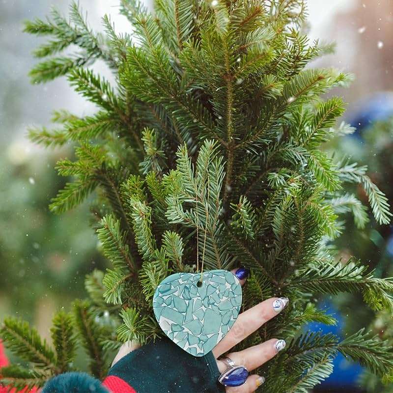Crushed Sea Glass Pieces Print Christmas Ornament Heart Shaped Xmas Decoration for Christmas Tree Home Party - Image 6