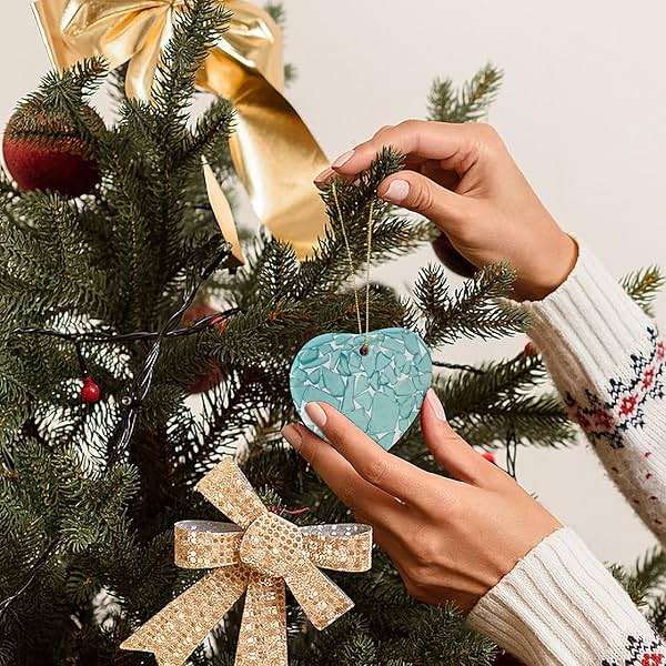 Crushed Sea Glass Pieces Print Christmas Ornament Heart Shaped Xmas Decoration for Christmas Tree Home Party - Image 7