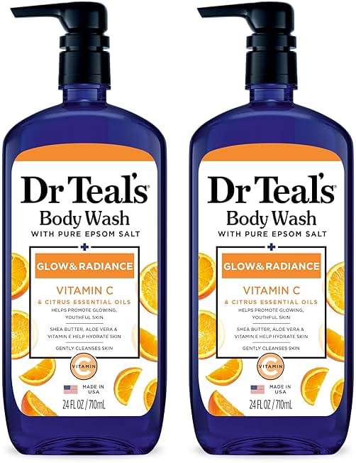 Dr Teal's Body Wash with Pure Epsom Salt, Glow & Radiance with Vitamin C & Citrus Essential Oils, 24oz (Pack of 2) - Image 1